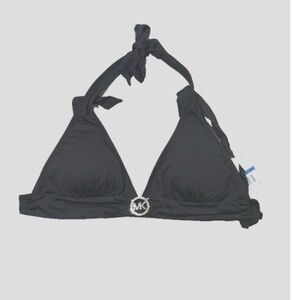 Michael Michael Kors Logo-Ring Halter Bikini Top Black SIze XL 10046
